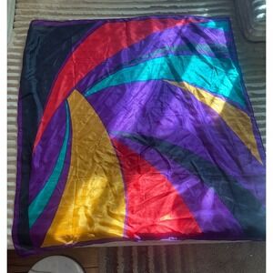 Vibrant Geometric Print 100% Silk Scarf Square Abstract Bold Colors